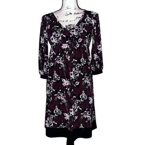 Loft‎ maroon & black floral babydoll dress XSP